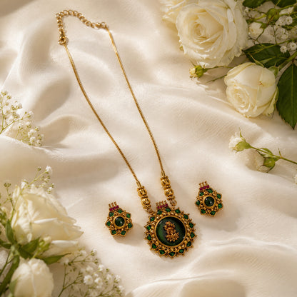 Royal Emerald Lakshmi Pendant Necklace