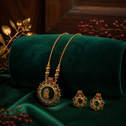 Royal Emerald Lakshmi Pendant Necklace