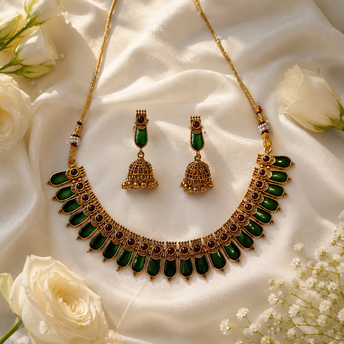 Royal Emerald Nagapadam Heritage Necklace Set