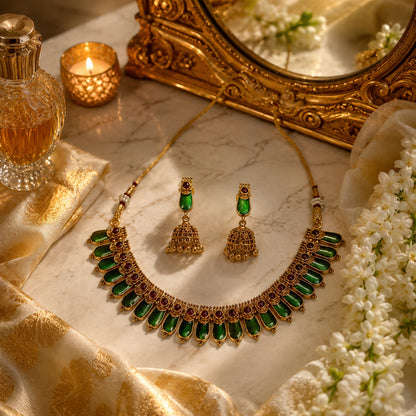 Royal Emerald Nagapadam Heritage Necklace Set