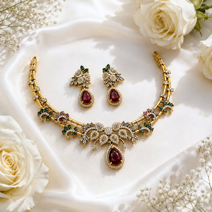 Royal Emerald Ruby Bridal Necklace Set