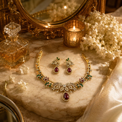 Royal Emerald Ruby Bridal Necklace Set