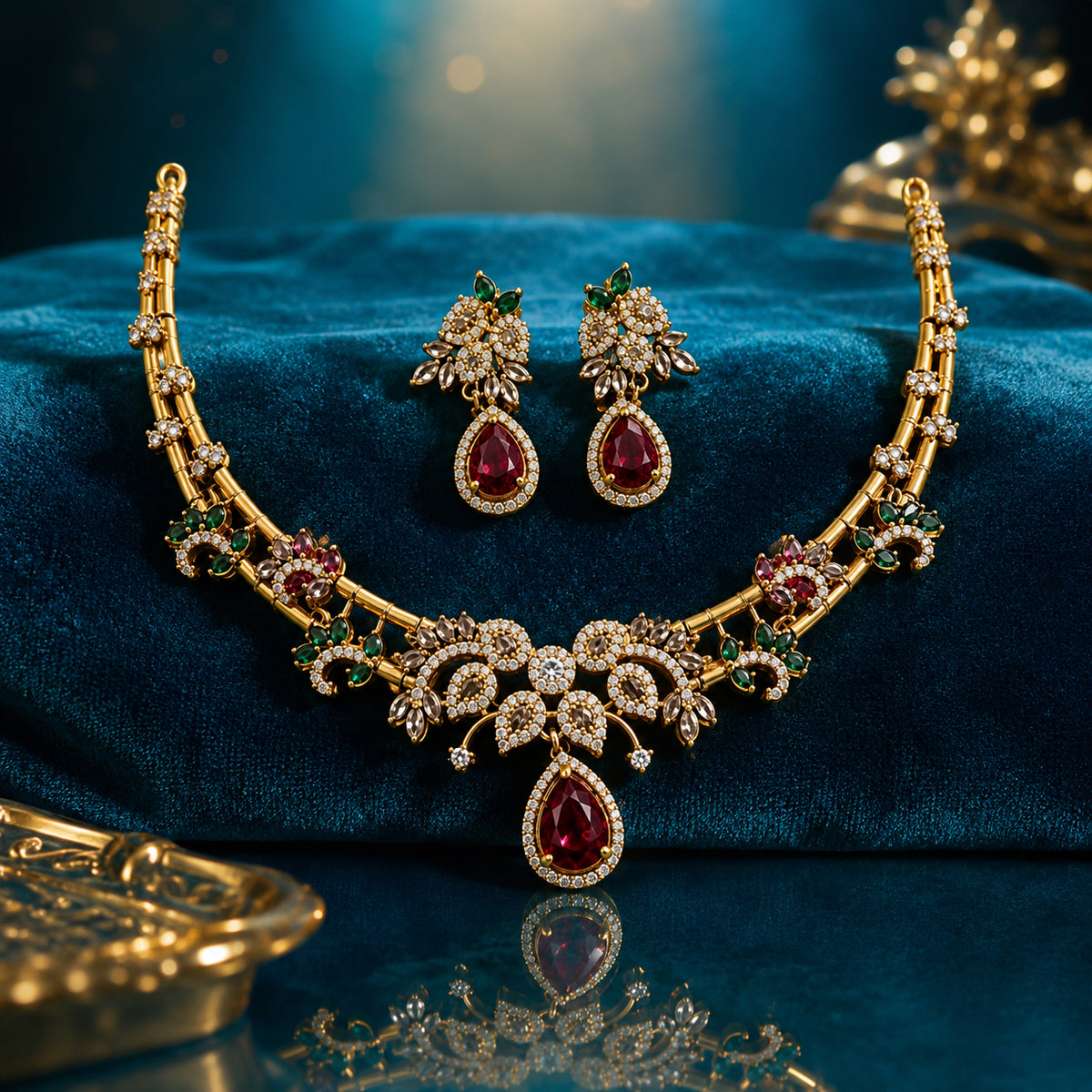 Royal Emerald Ruby Bridal Necklace Set