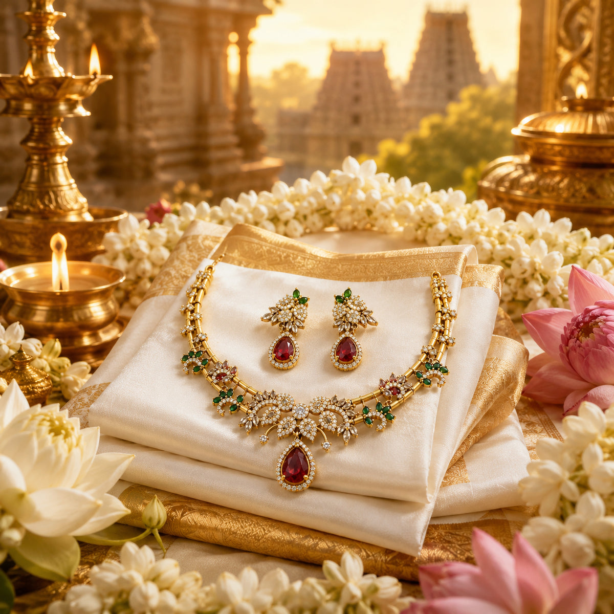 Royal Emerald Ruby Bridal Necklace Set