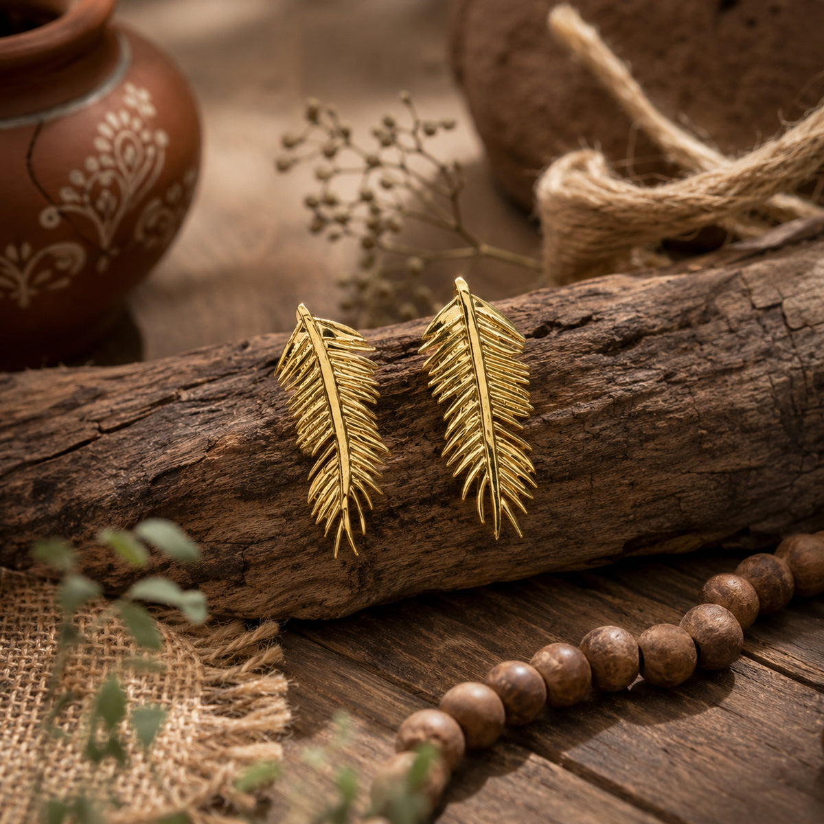 Royal Nature Inspired Gold Stud Earrings