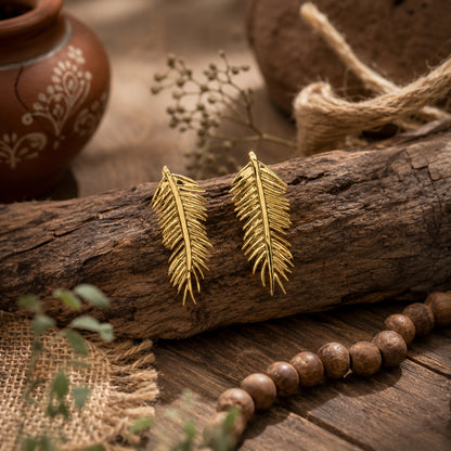 Royal Nature Inspired Gold Stud Earrings