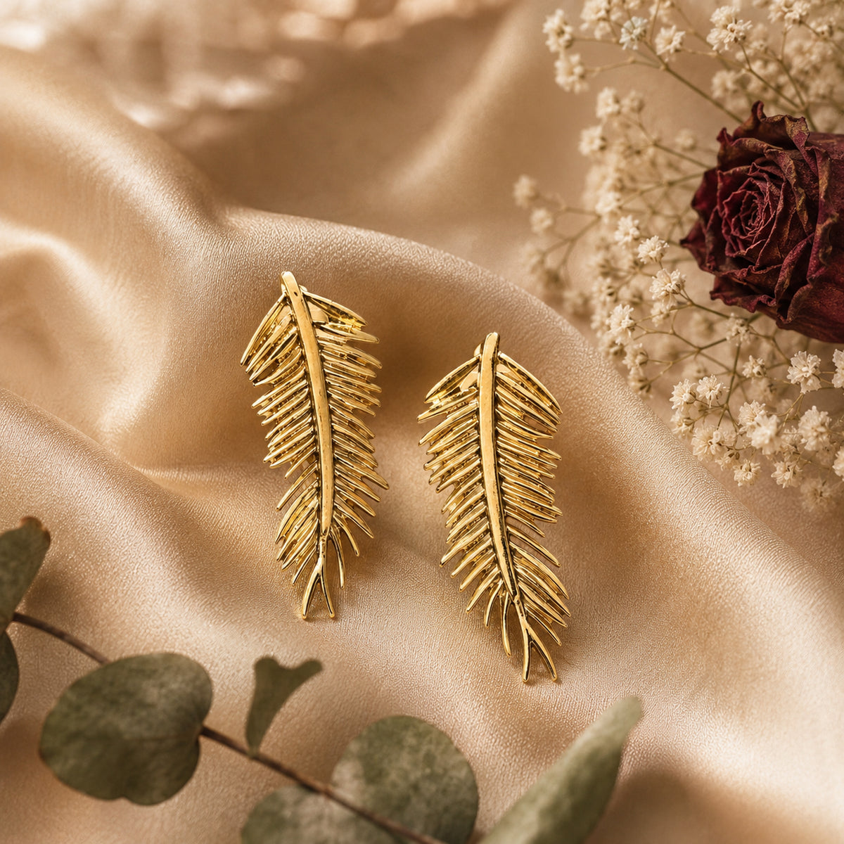 Royal Nature Inspired Gold Stud Earrings