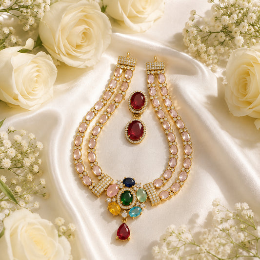 Royal Pastel Gemstone Bridal Necklace Set