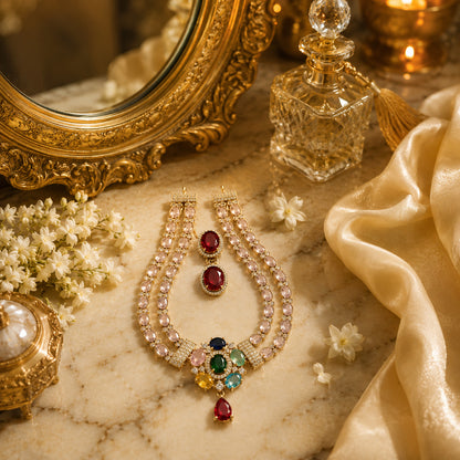 Royal Pastel Gemstone Bridal Necklace Set