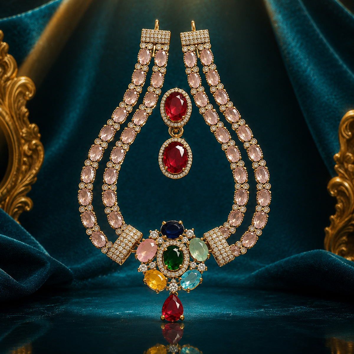 Royal Pastel Gemstone Bridal Necklace Set