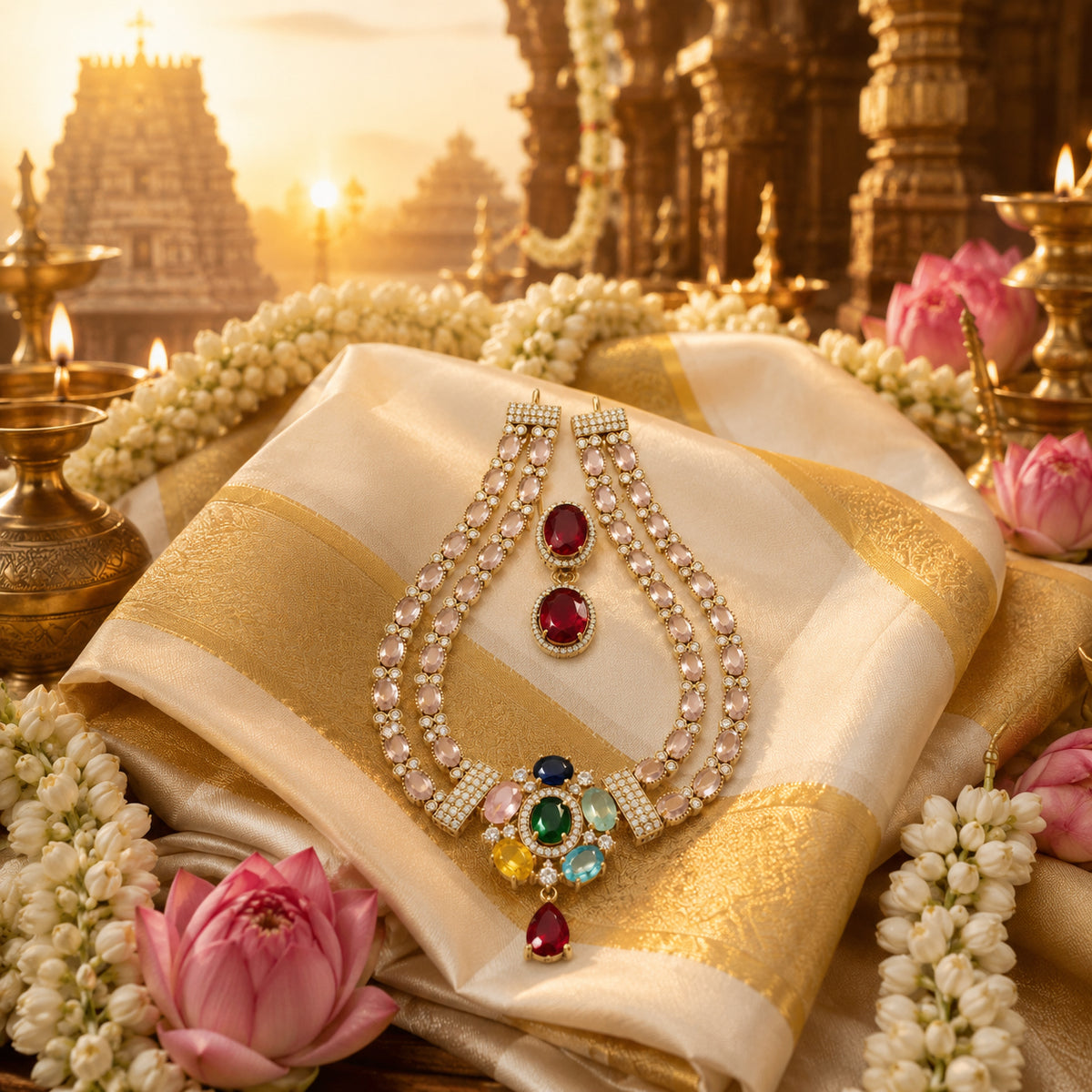 Royal Pastel Gemstone Bridal Necklace Set