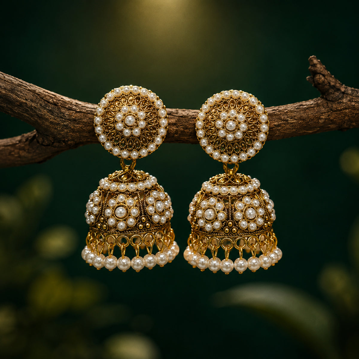 Royal Pearl Embellished Gold Jhumka Earrings
